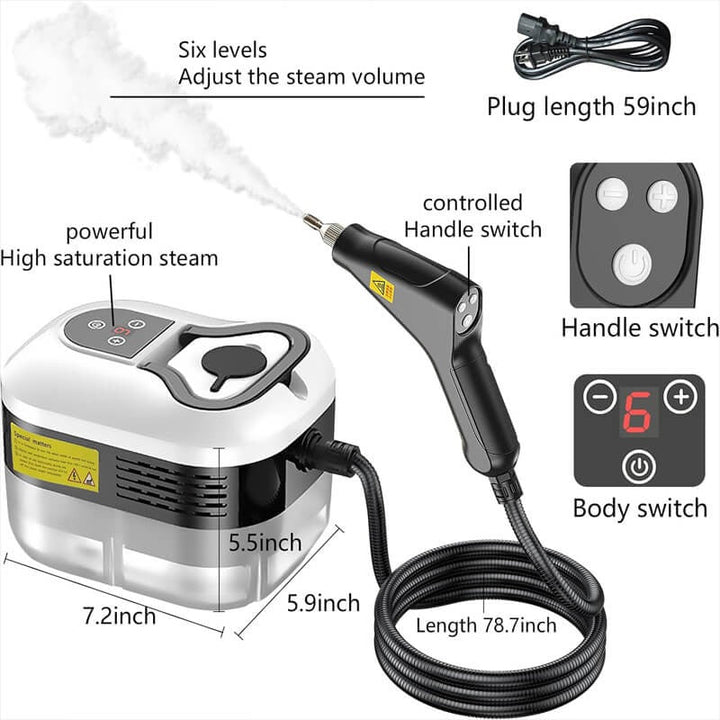 Achieve professional deep cleaning results with 2500W high pressure, chemical-free steam cleaner.