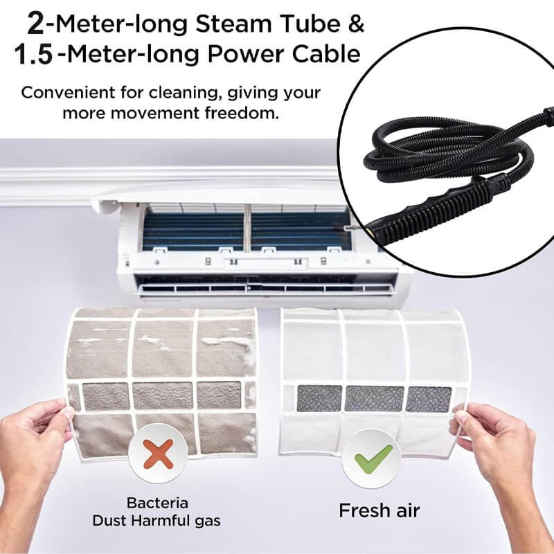 2500W high pressure steam cleaner with protective gloves for safe, chemical-free deep cleaning.