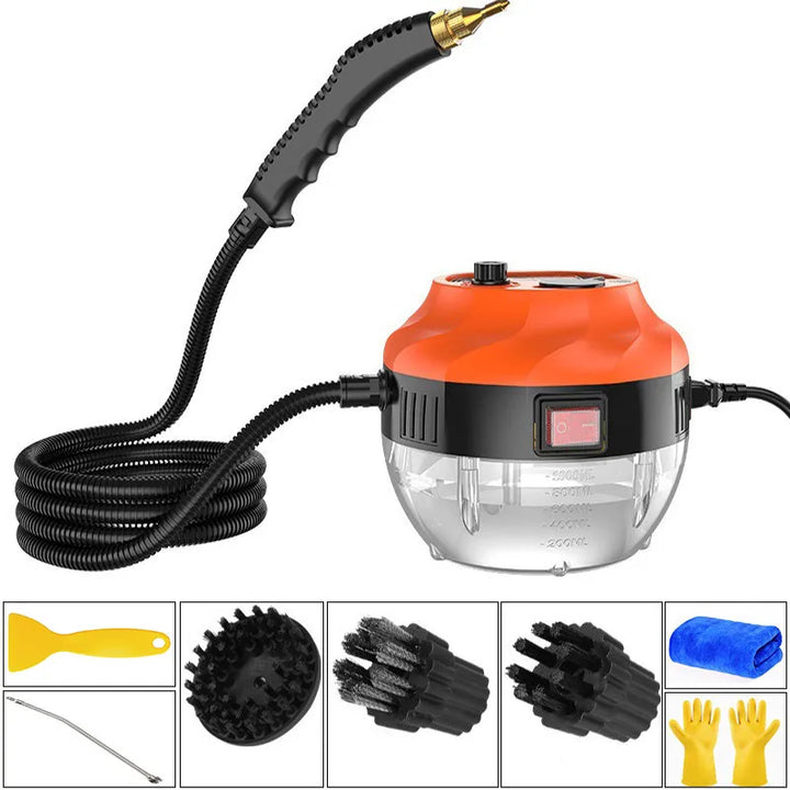 Heavy-duty 2800W high-pressure steam cleaner for comprehensive home and auto sanitation.