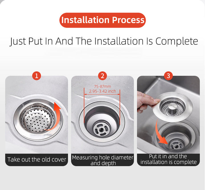 Kitchen sink drain filter, strainer & stopper for effective clog prevention and odor control.
