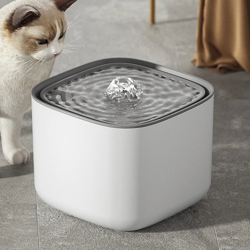 BPA-free 3-liter silent pet water fountain, providing filtered, fresh water for cats & dogs daily.