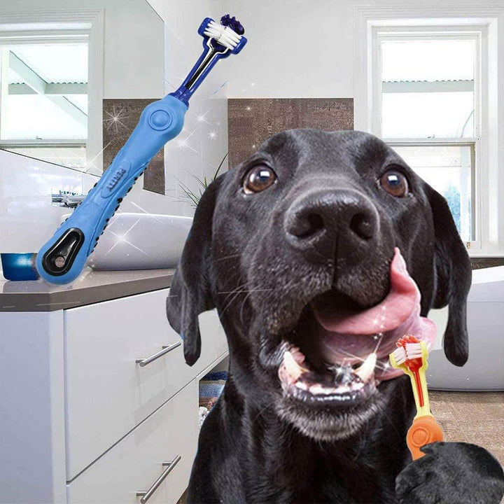 Keep pet's breath fresh with this 2-pack 3-sided dog & cat toothbrush. Superior dental hygiene for pets.