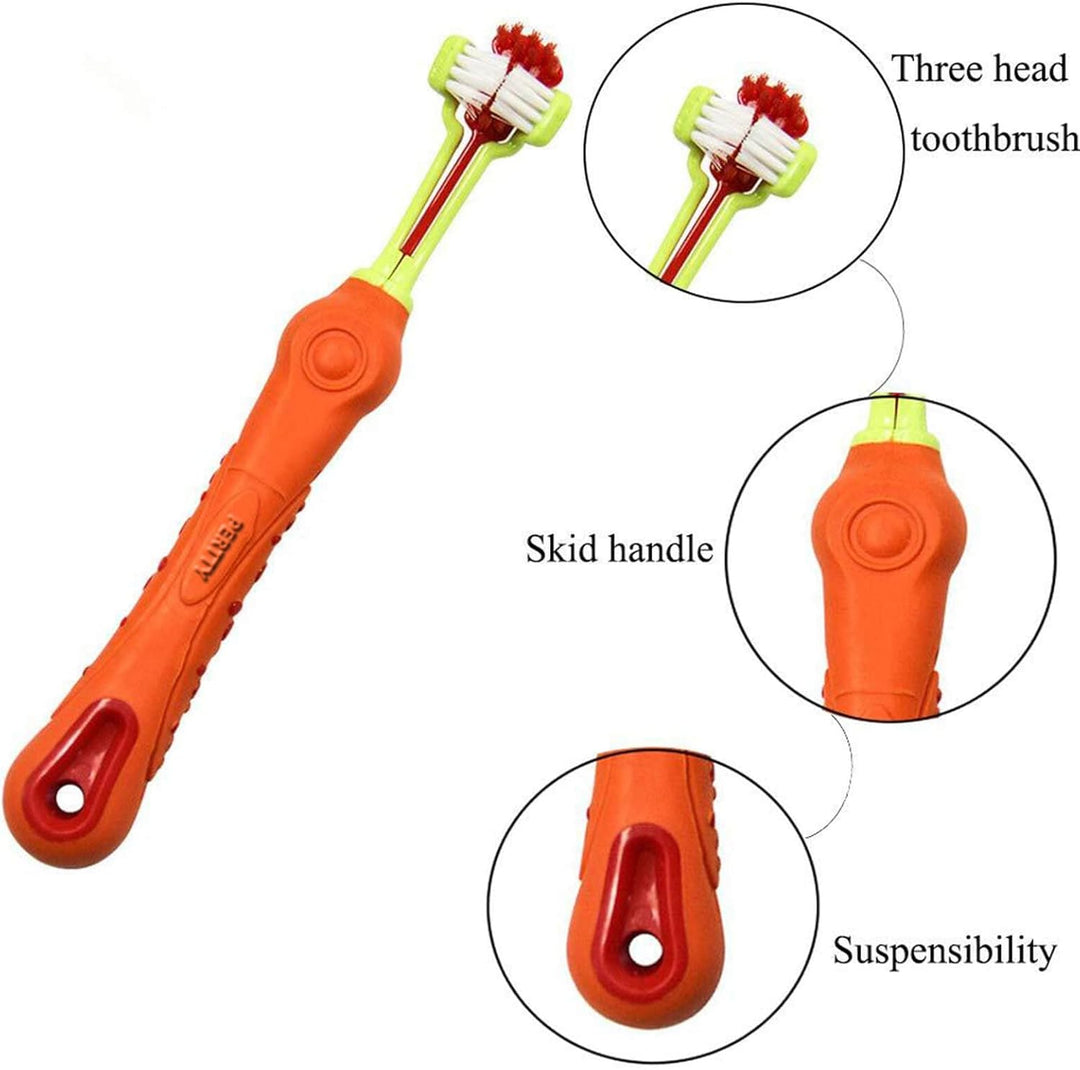 Complete pet oral care solution: 2x 3-sided toothbrushes for dogs and cats. Ensures clean teeth & healthy gums.