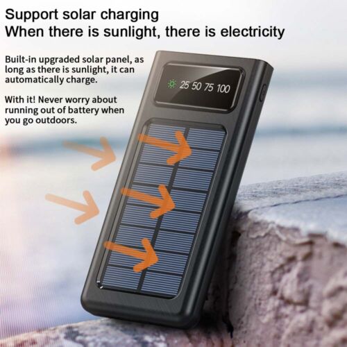 Rugged 30000mAh solar power bank, ideal for camping and travel, phone and tablet charger