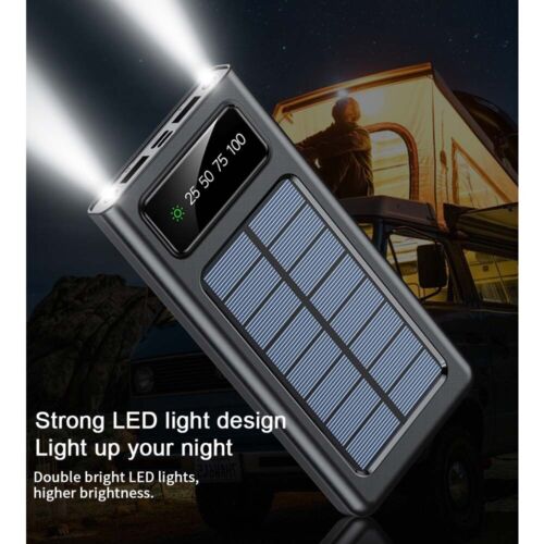 Emergency 30000mAh solar power bank, multiple USB ports, power for outdoor adventures