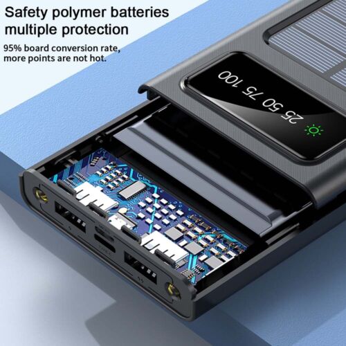 Durable 30000mAh power bank with efficient solar panel, universal compatibility, outdoor
