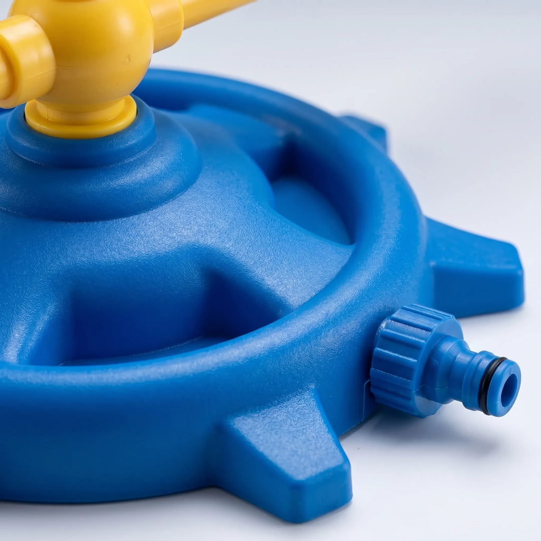 Vibrant 360-degree rotating water sprinkler for engaging outdoor play. Ideal children's toy for backyard water games.