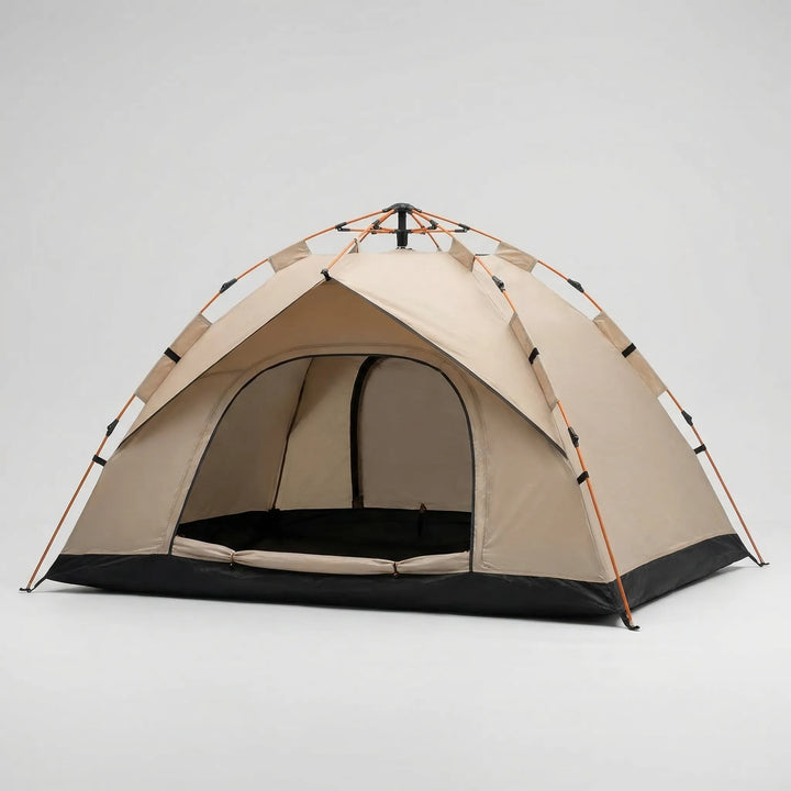 Instant pop-up 4-person family camping tent. Quick setup outdoor beach shelter with UV protection and waterproof design.