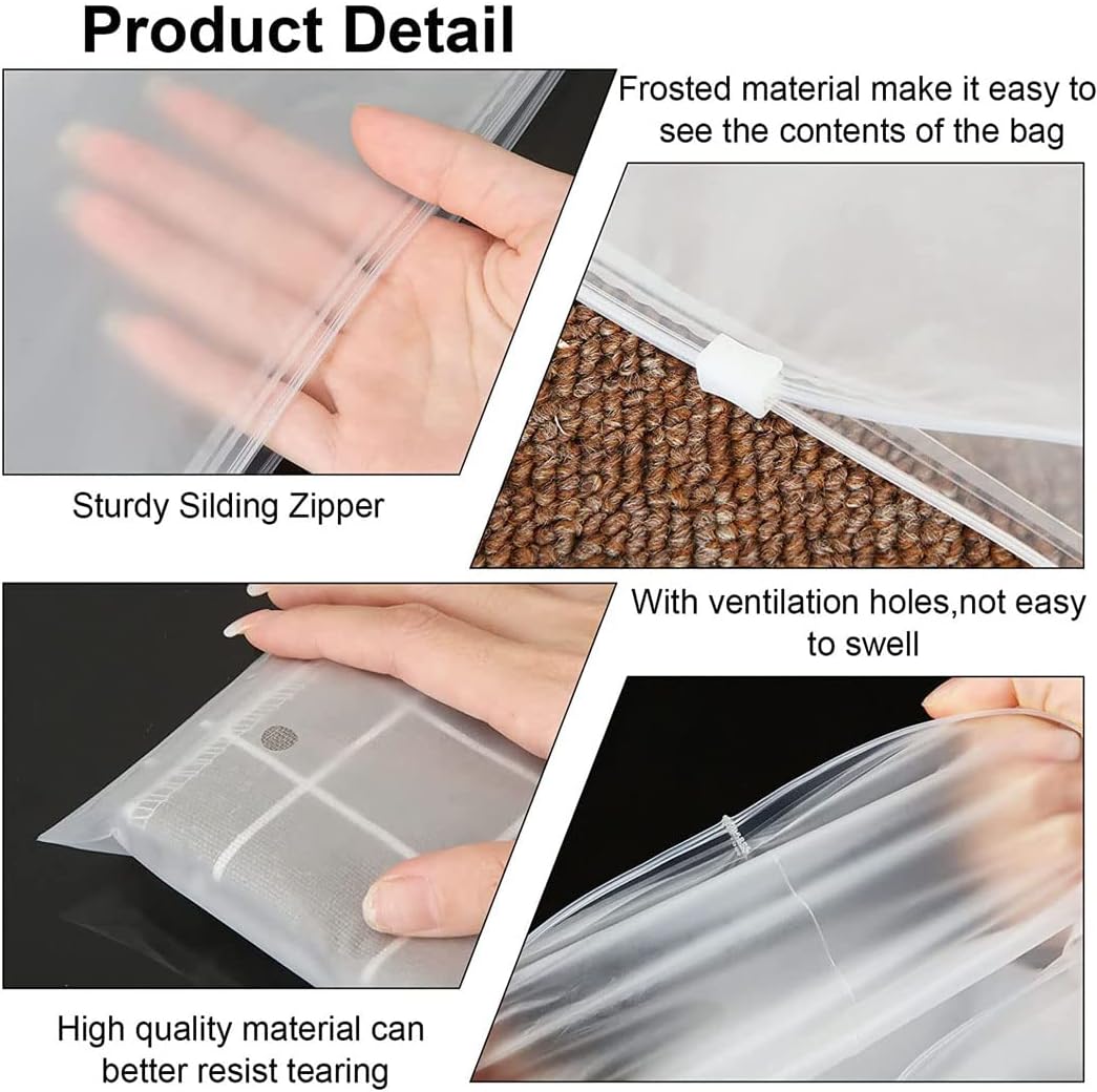 Semi-transparent frosted zip bags, 40-count, perfect for protecting & organizing garments.
