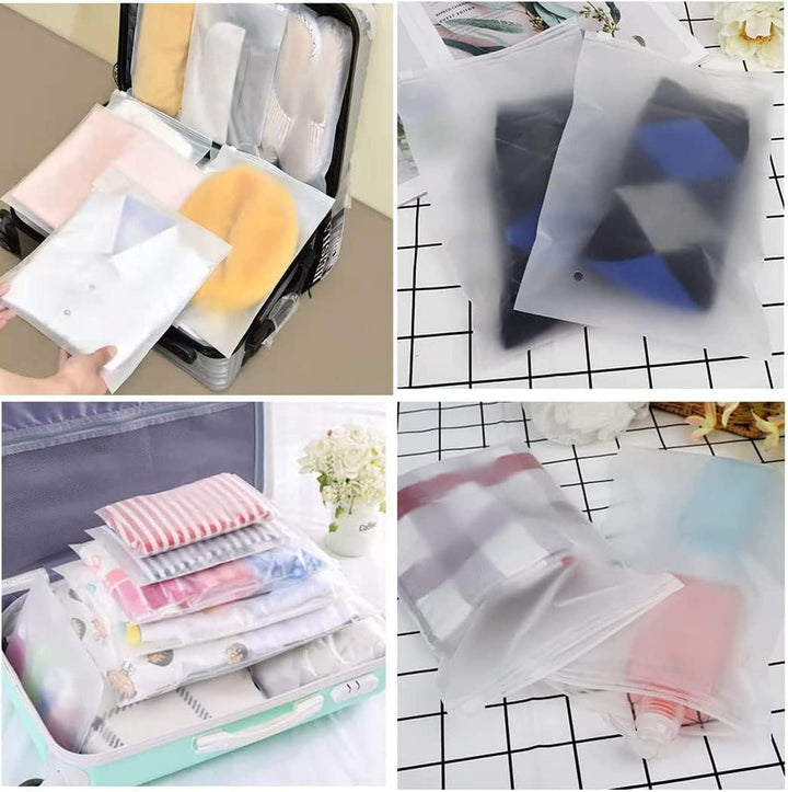 Convenient 40-pack of frosted clothing storage bags, resealable zip closure for home & travel use.
