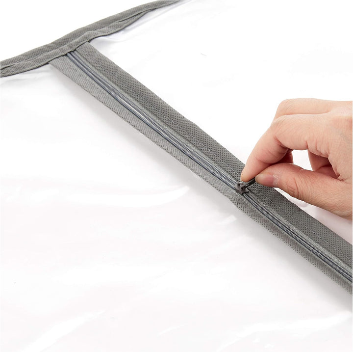 Unisex 5-pack PEVA garment bags for suits, dresses, & clothes. Zippered dust covers for wardrobe.