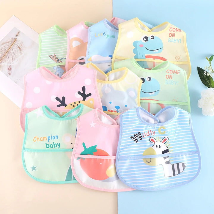 Soft waterproof baby bibs in a 5-pack, adjustable with cute animal prints for comfy mealtime essentials.
