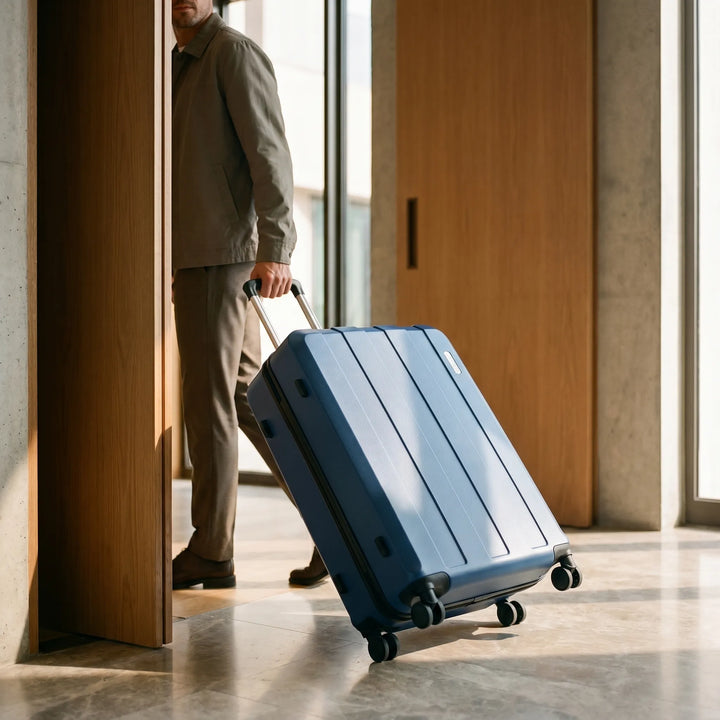 5-piece travel luggage set with spinner wheels. Durable hard shell suitcases for easy airport navigation and vacation.