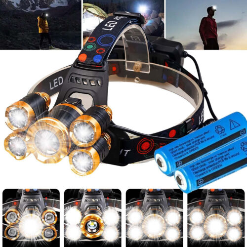 Unisex 5x LED headlamp, rechargeable and waterproof, ideal for survival and outdoor lighting