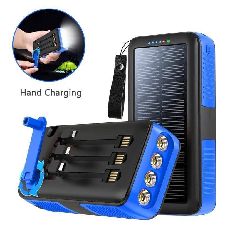 61200mAh solar hand crank power bank with LED indicators, essential for telecommunications