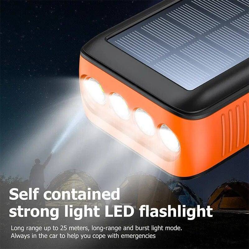61200mAh portable solar charger with phone charging via dual USB outputs, survival gear