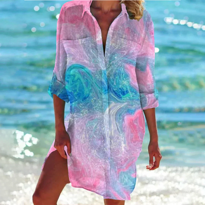 "Abito caftano estivo donna elegante e leggero, tessuto fluttuante e design versatile per look sofisticato."