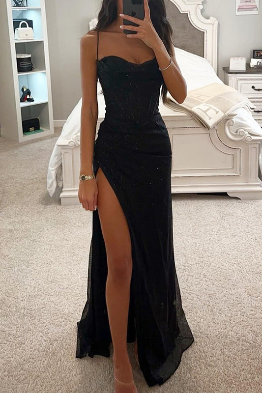 "Abito donna maxi elegante con paillettes e corsetto, scollo a cuore, design sirena, spacco laterale per eventi speciali."