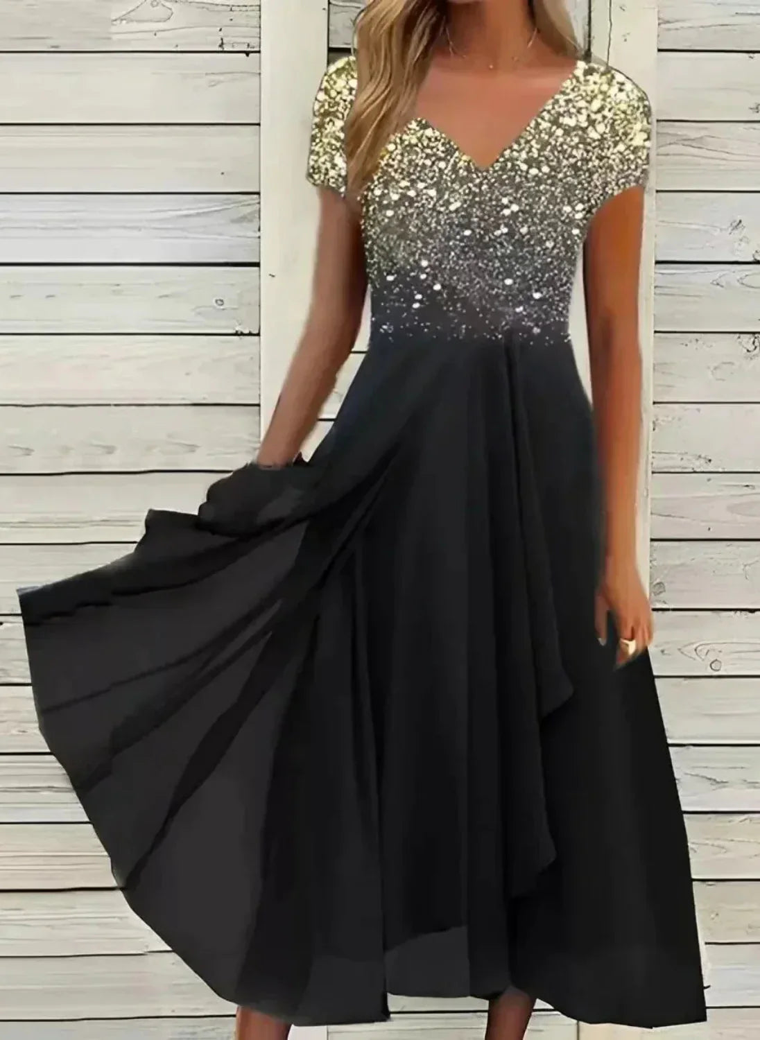"Abito elegante donna con design floreale, tessuto morbido, colori vivaci, ideale per occasioni formali e casual."