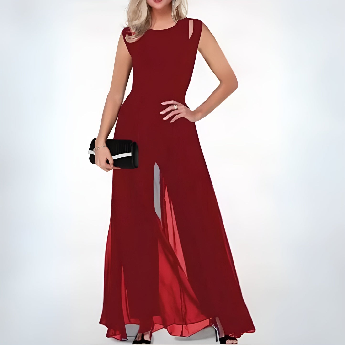 "Abito elegante donna neutro silhouette valorizzante, tessuto leggero, ideale per eventi speciali, look raffinato."