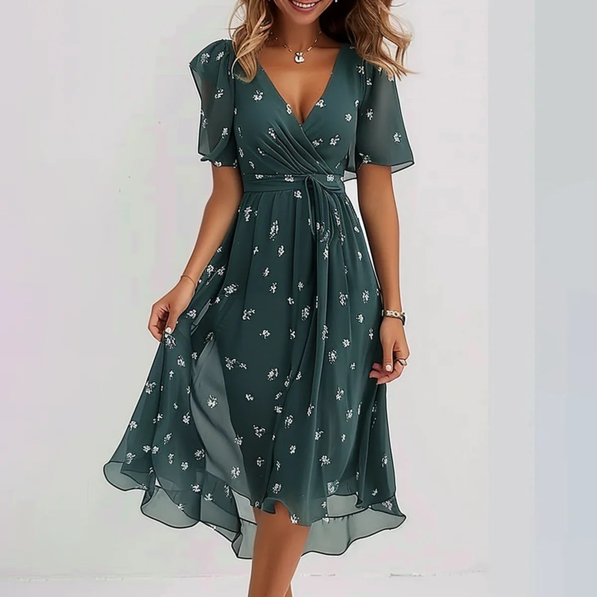"Abito estivo elegante donna in leggero tessuto, design raffinato, ideale per occasioni formali e casual, colore pastello."