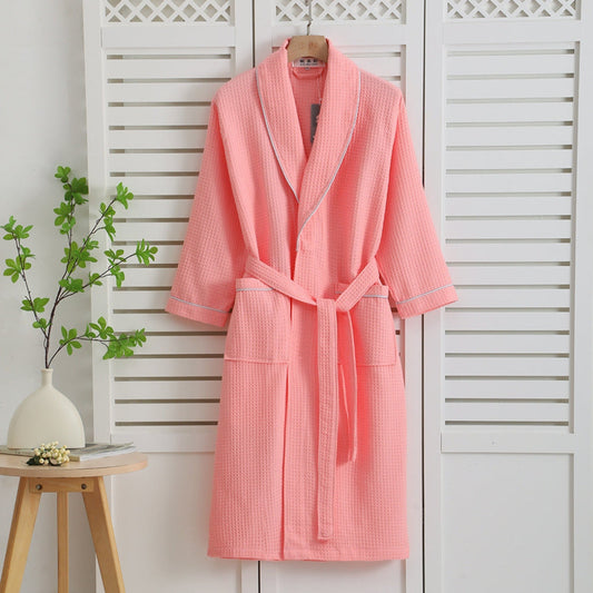 "Accappatoio in cotone bianco a nido d'ape unisex, design kimono con cintura, comfort per relax e stagioni calde."