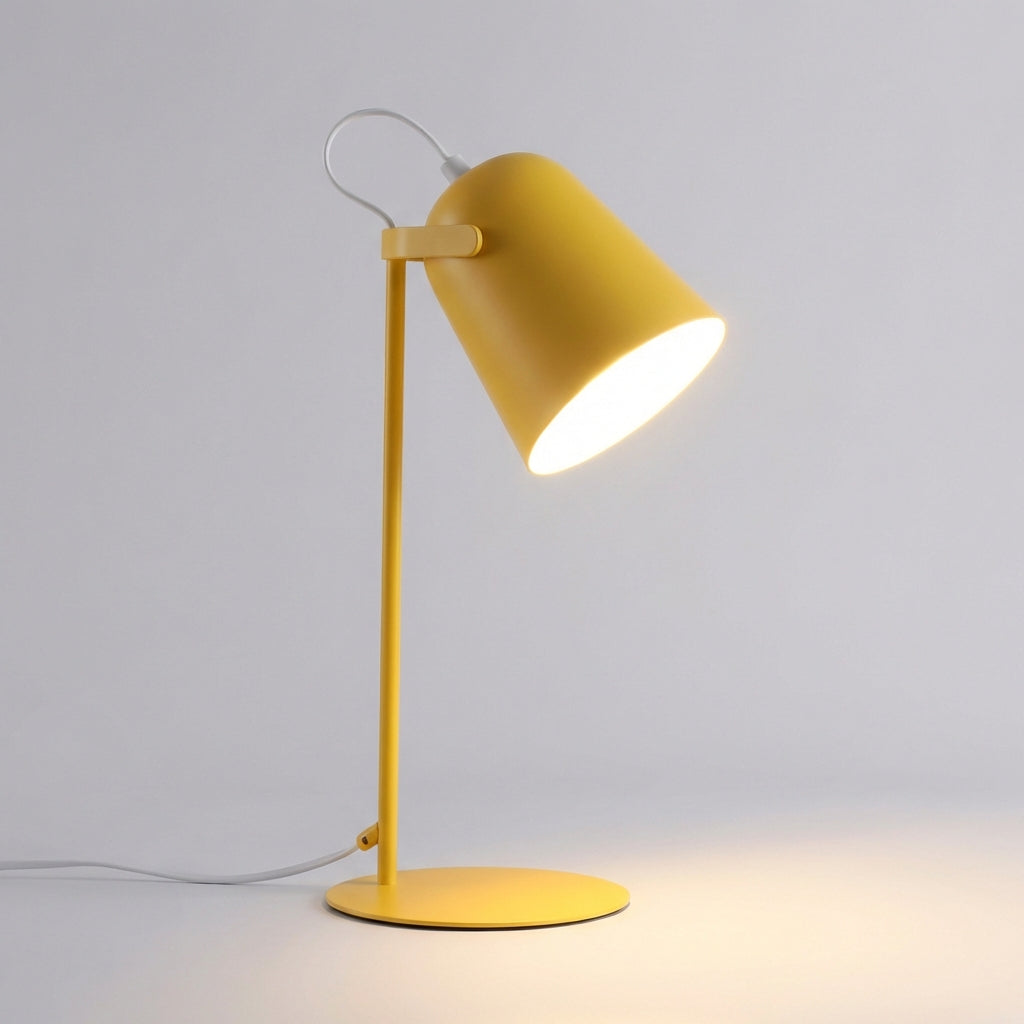 Minimalist metal office lamp for home office setups. Provides precise, adjustable task lighting.