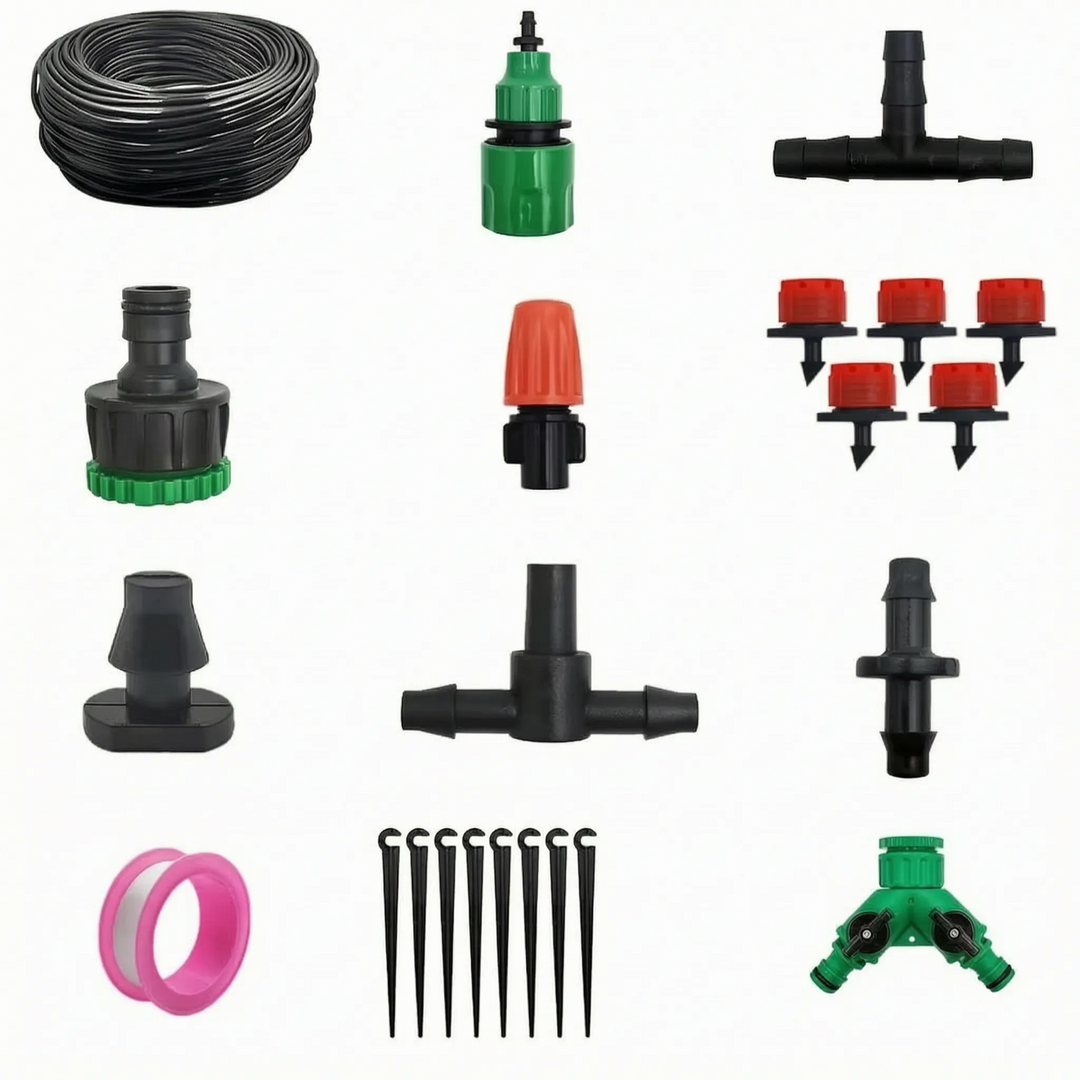 Efficient garden watering with adjustable micro irrigation drippers for drip systems, perfect for plant care.