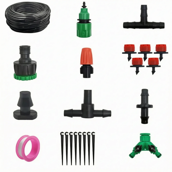 Efficient garden watering with adjustable micro irrigation drippers for drip systems, perfect for plant care.