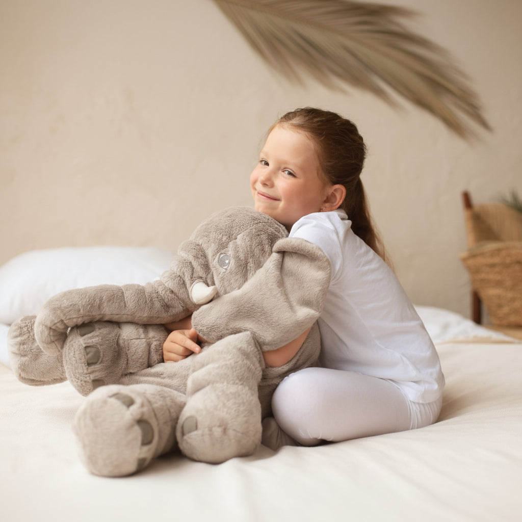 Cute elephant stuffed animal, soft plush toy for kids' playtime. Perfect baby shower gift.