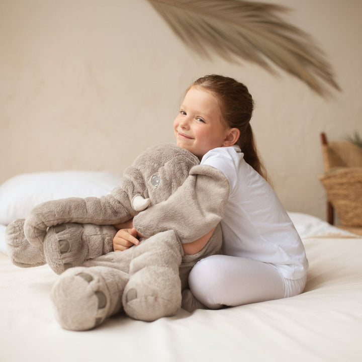 Cute elephant stuffed animal, soft plush toy for kids' playtime. Perfect baby shower gift.