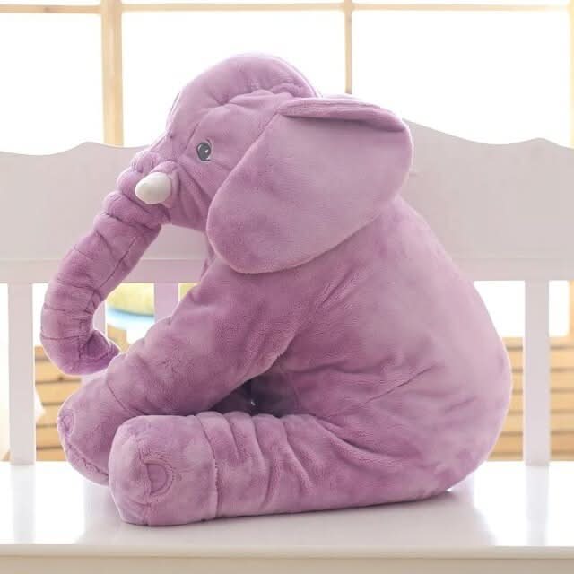 Soft grey elephant cuddle pillow, perfect stuffed animal for nursery decor & a child's comfort toy.
