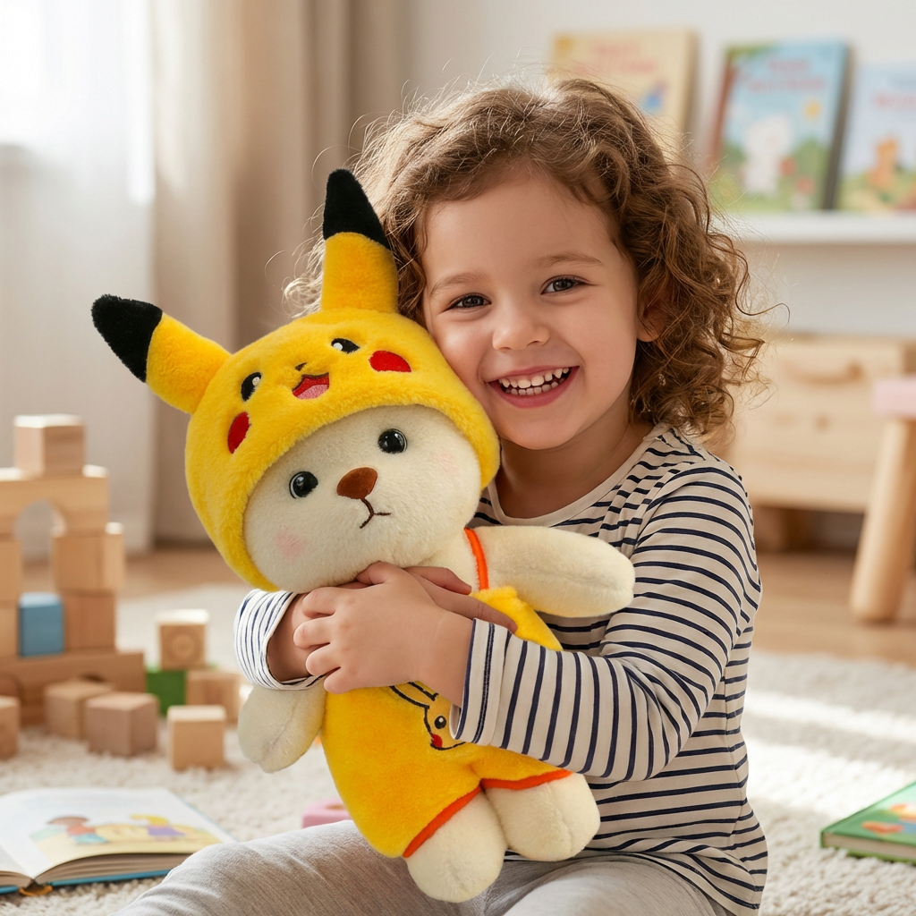 Cute smiling brown plush bear, a lovable stuffed animal. Ideal soft toy and child gift for toddlers.