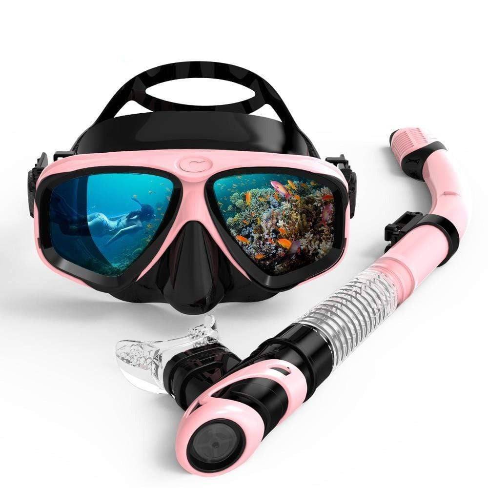 Adult anti-fog snorkel mask & dry snorkel set for panoramic underwater viewing in water sports