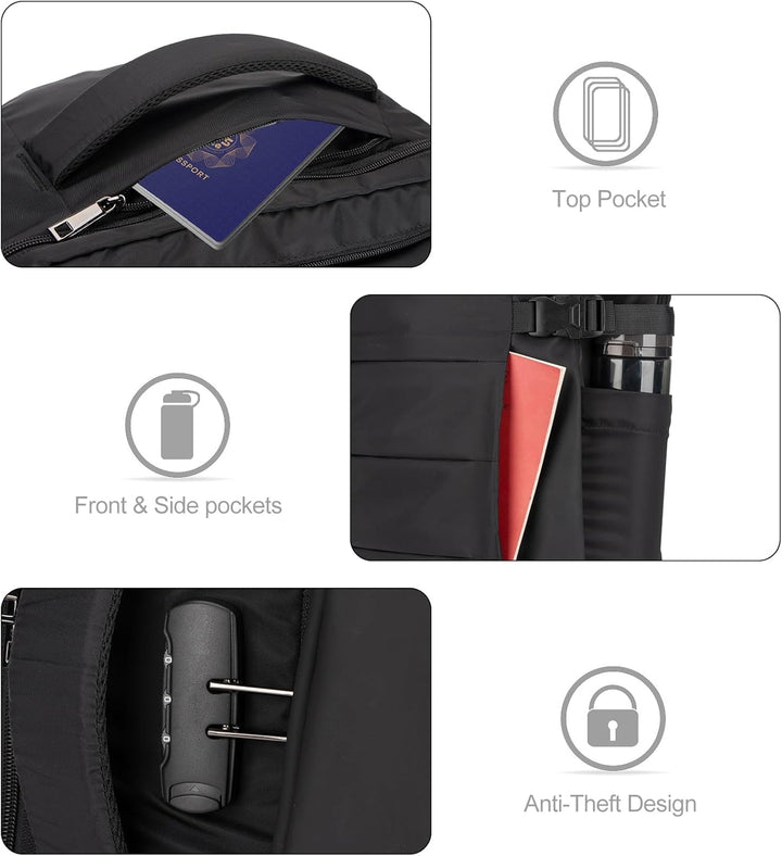 Anti-theft lock detail on AeroPack travel backpack, securing valuables for worry-free urban & business adventures.