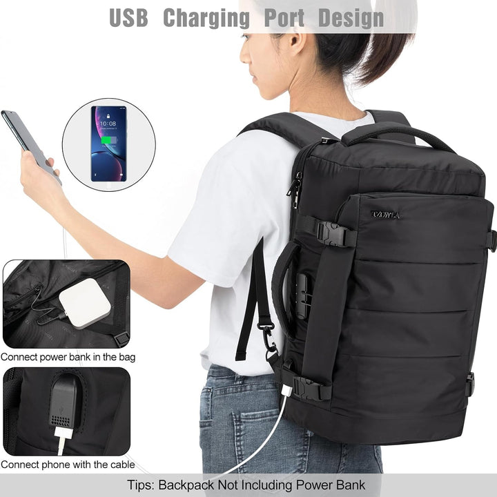 Side view of 40L AeroPack water-resistant laptop backpack, perfect for carry-on travel & weekend trips.