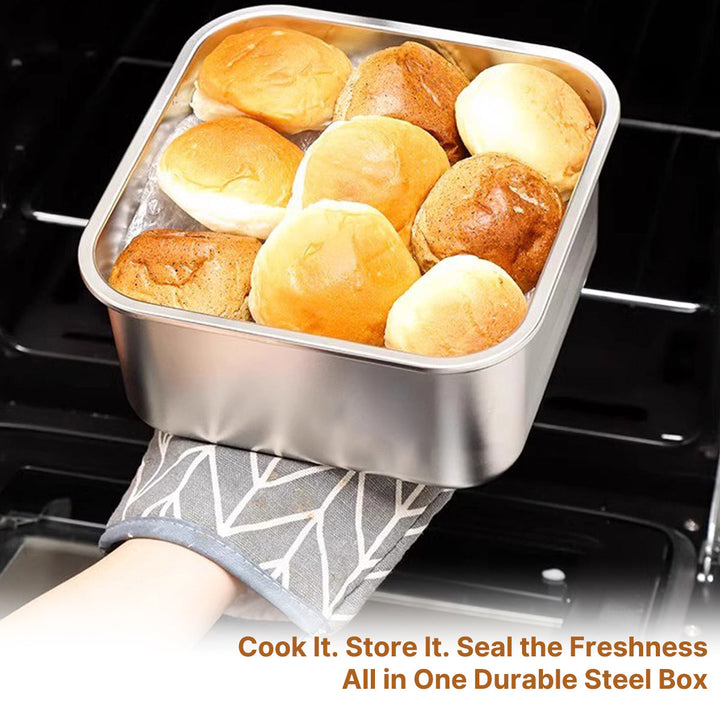 High-quality stainless steel food container with secure airtight seal, keeps food fresh.