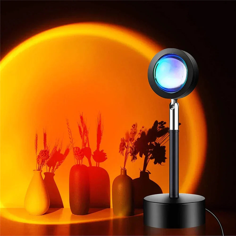 Ambient Sunset Lamp casting a warm, relaxing glow for mood lighting & home decor. Perfect bedroom USB lamp.