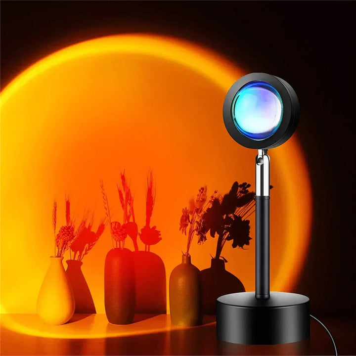 Ambient Sunset Lamp casting a warm, relaxing glow for mood lighting & home decor. Perfect bedroom USB lamp.