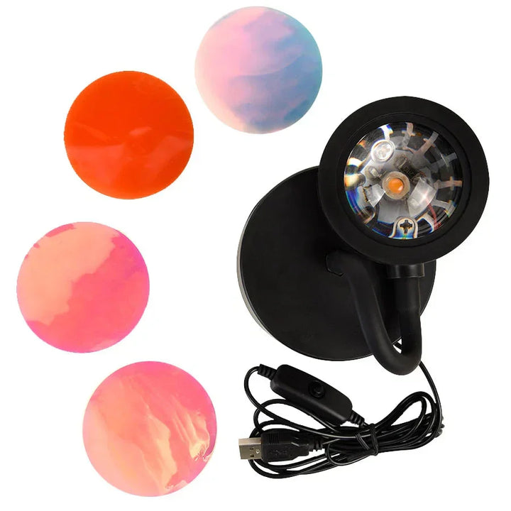 Relaxing sunset lamp for bedroom decor. Projects a beautiful golden hour glow, perfect ambient room lighting.