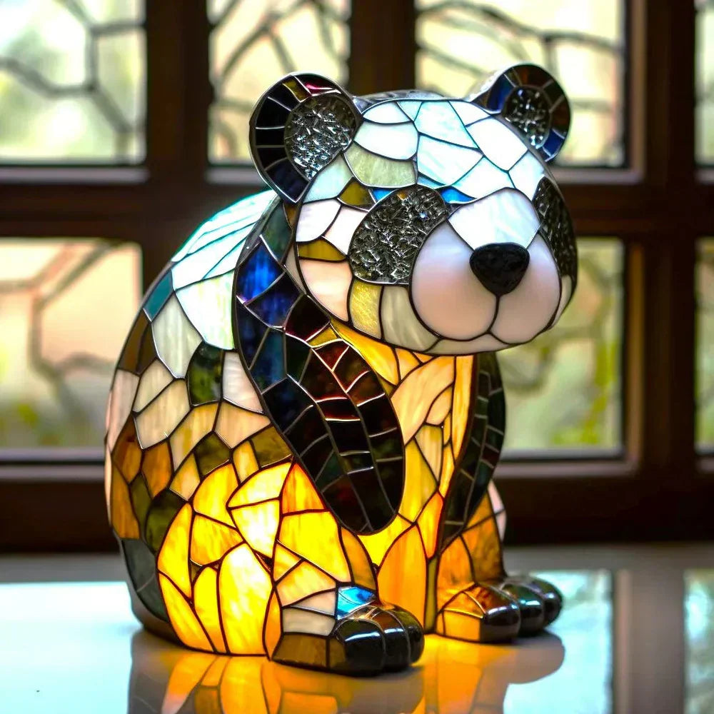Animal stained glass accent lamp, vibrant home decor table light.