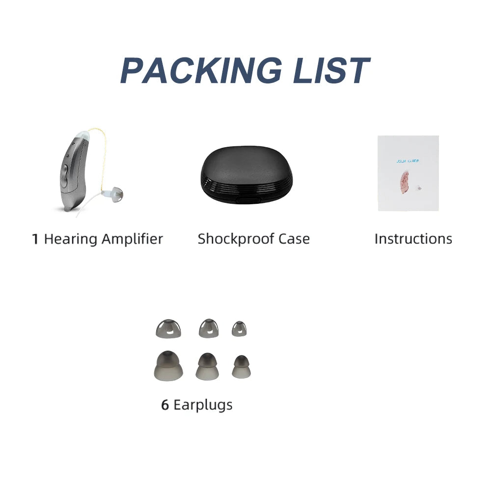 "Apparecchi acustici Bluetooth, discreti e moderni, visuale frontale. Controllo tramite app per udito cristallino ovunque."