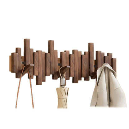 "Appendiabiti da parete in legno noce o faggio con ganci, design minimalista per giacche, borse e cappelli"