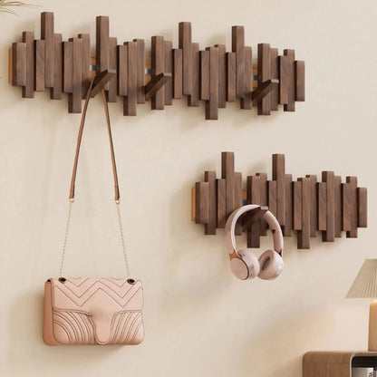 "Appendiabiti da parete in legno noce o faggio con ganci, design minimalista per giacche, borse e cappelli"