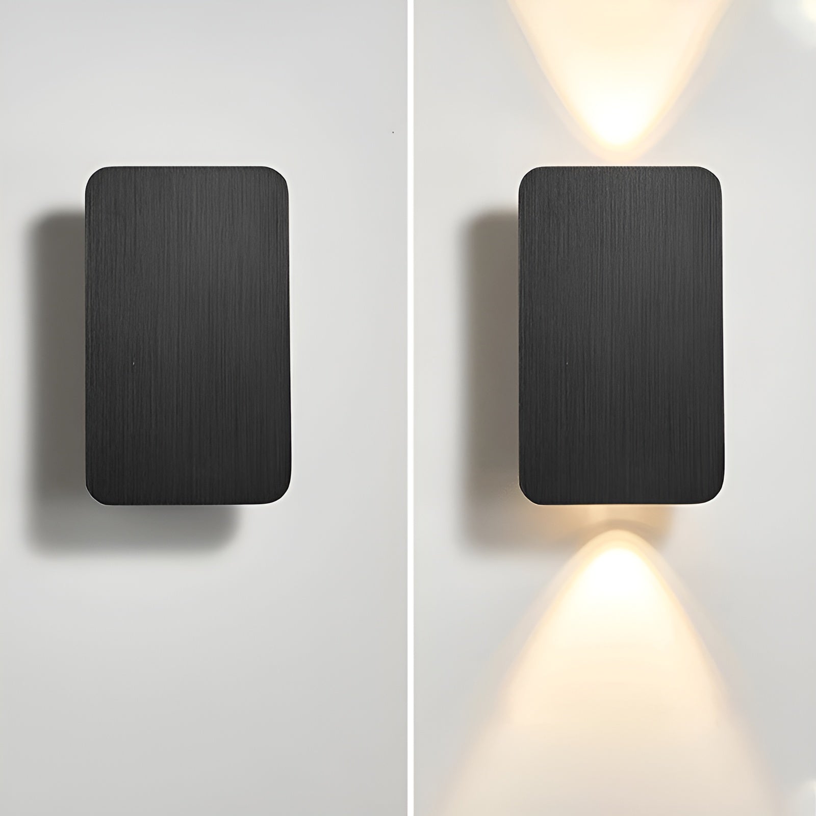 "Applique a LED minimalista in alluminio, design moderno ed elegante, montata su parete in ambiente contemporaneo."