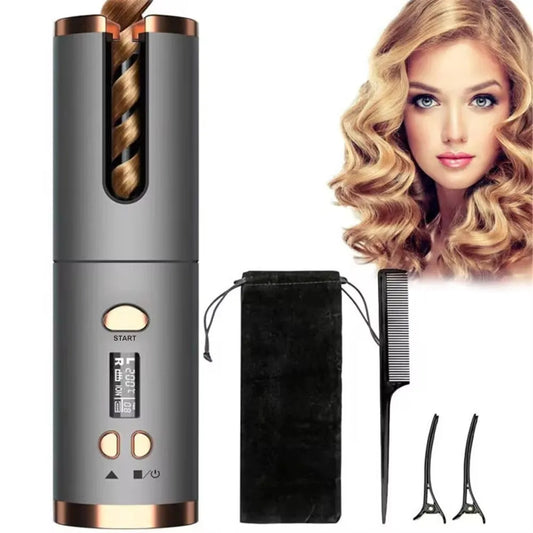 "Arricciacapelli LED per donna, cordless, display digitale e cilindro ceramico, per ricci perfetti e protetti."
