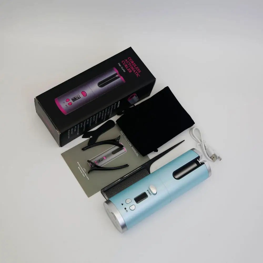 "Arricciacapelli LED per donna, cordless, display digitale e cilindro ceramico, per ricci perfetti e protetti."