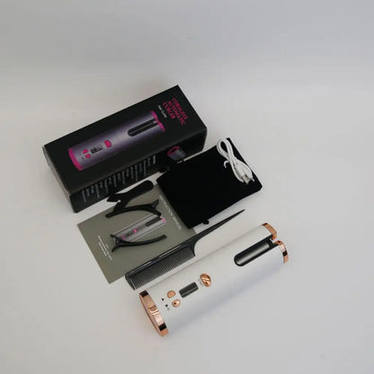 "Arricciacapelli LED per donna, cordless, display digitale e cilindro ceramico, per ricci perfetti e protetti."