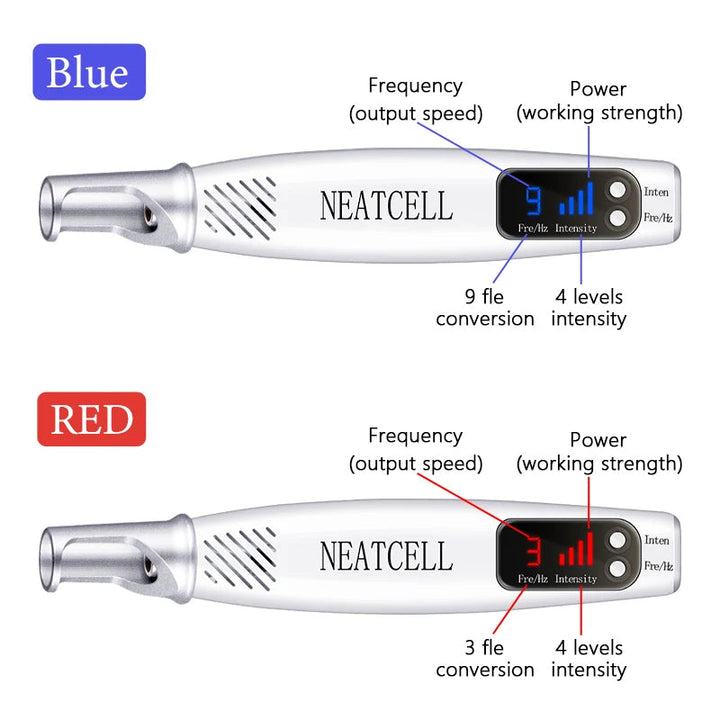 Using an at-home laser pen for professional-grade tattoo & mole removal. Skin corrector.
