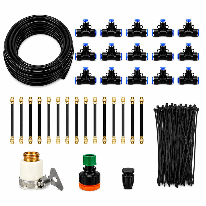 Programmable automatic watering system delivering fine mist for healthy garden & patio plants.